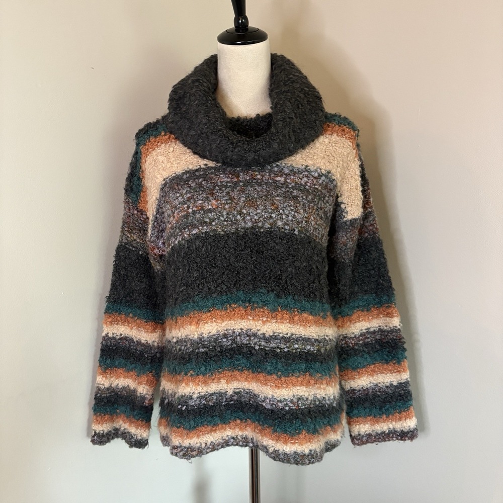 Moth Anthropologie Murray Striped Cowl Neck Sweater XS Wool Mohair Blend Boucle